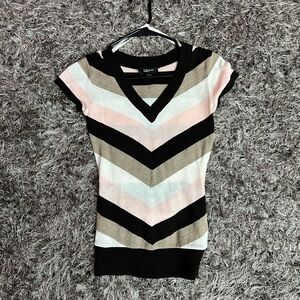 Chevron Striped V-Neck Sweater
